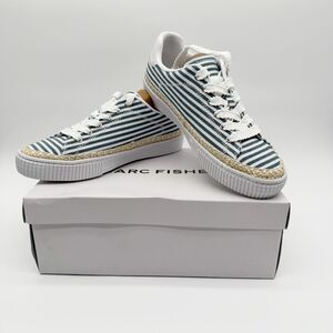 Marc Fisher Spryng Stripe Canvas Lace Up Sneaker Blue White Casual 10 NEW